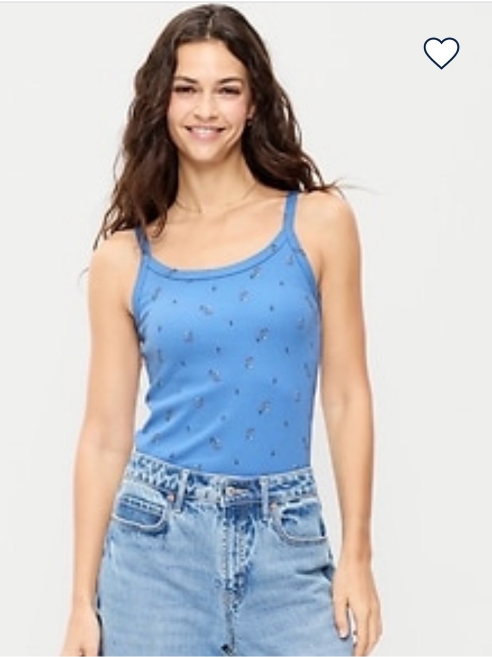 Blue Floral-Print Scoop Neck Tank Top
